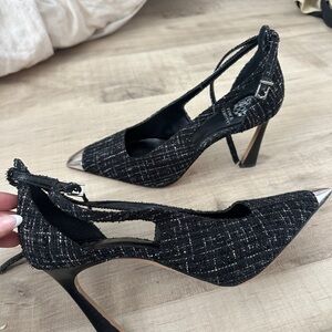 Elegant Black Tweed Women's Heels